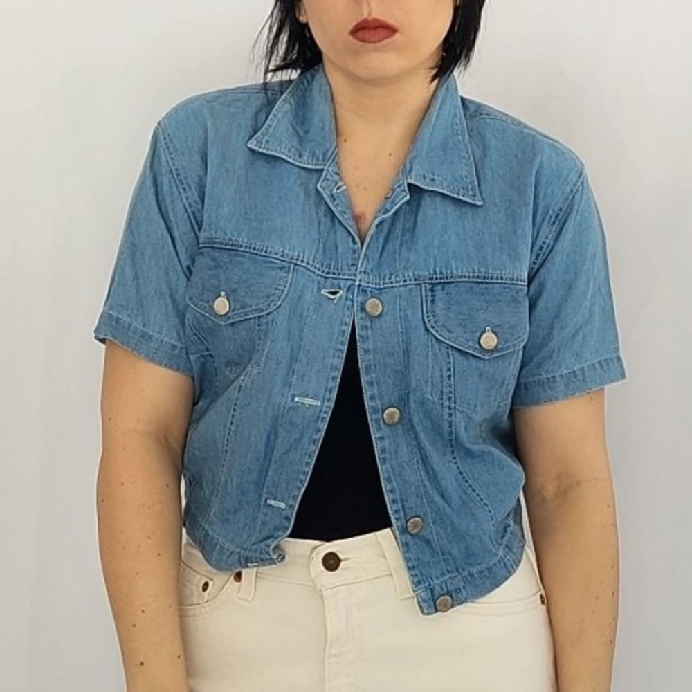 90s Cropped Denim Button Down Shirt